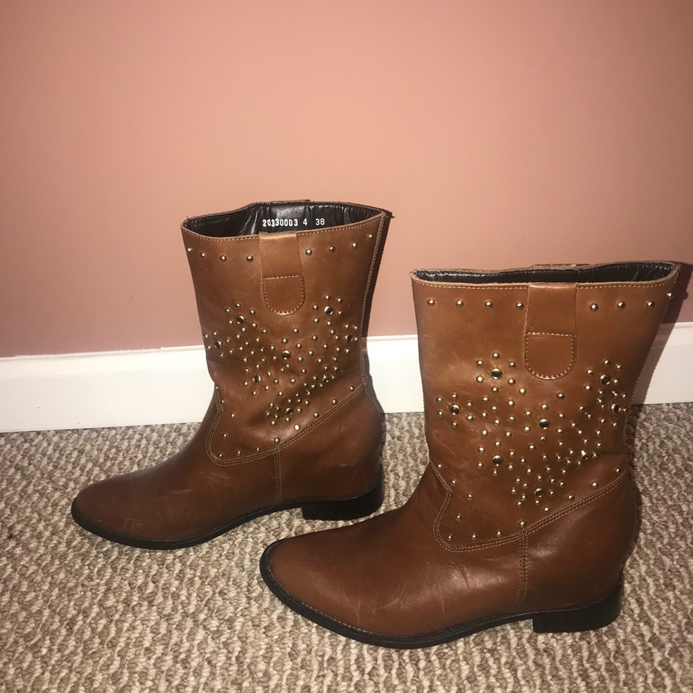 SCHUTZ NWT Brown chestnut real leather modern cowboy type boots